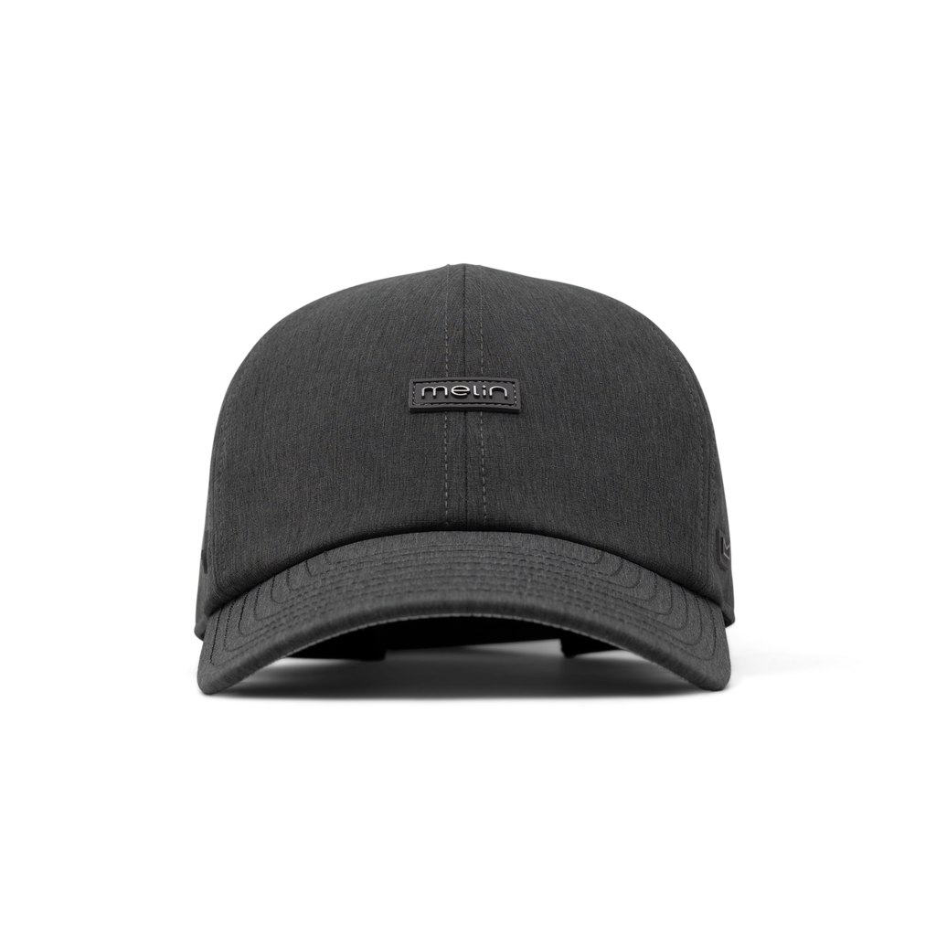 The front view of the melin The Legend Hydro  Performance Dad Hat in  Heather Charcoal Big Image - 3