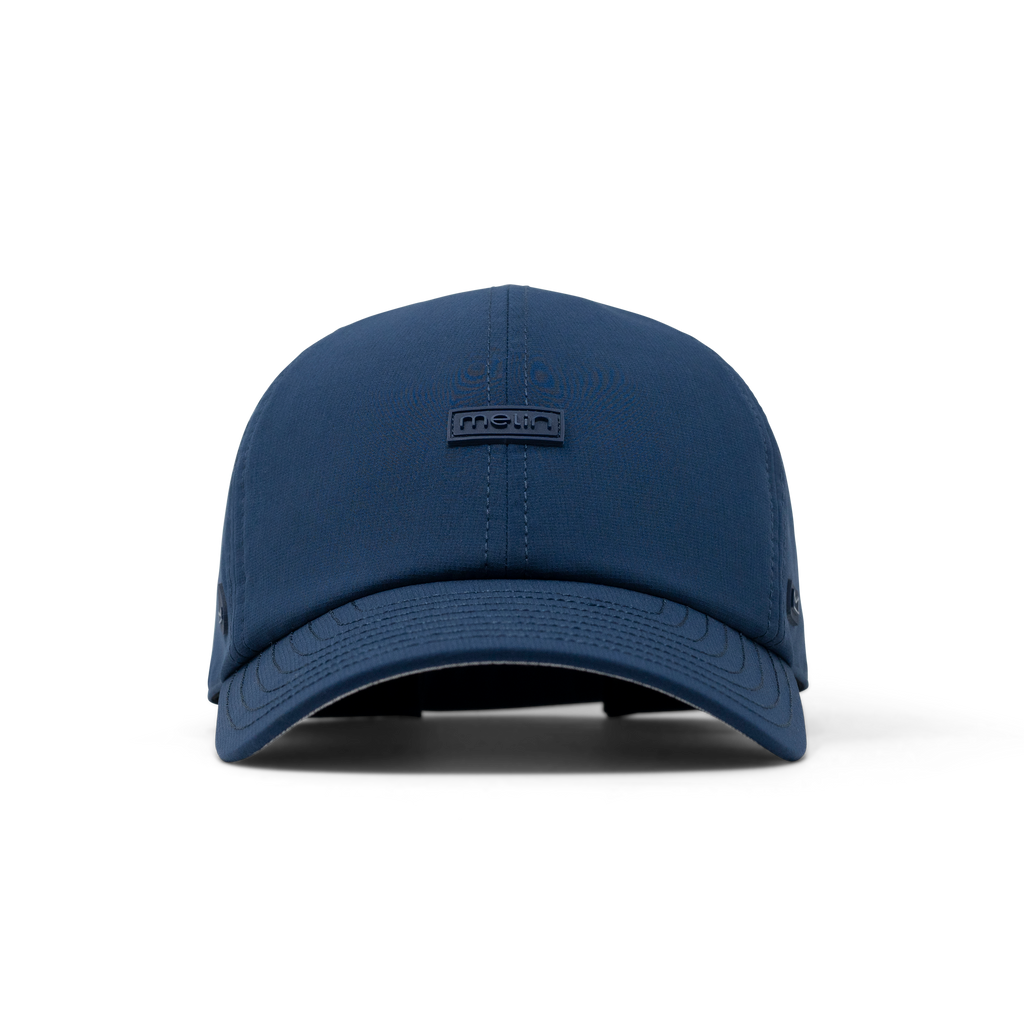 The front view of the melin The Legend Hydro  Performance Dad Hat in  Navy Big Image - 3