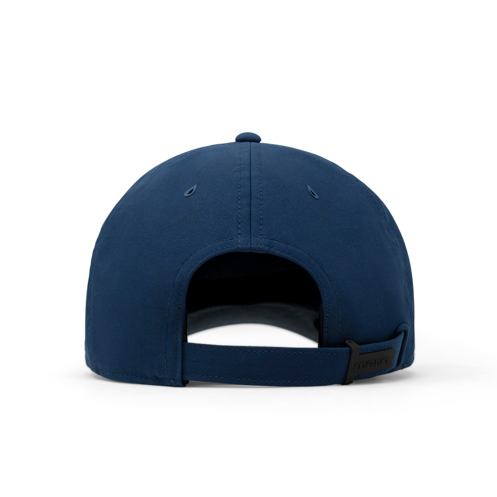 The back view of the melin The Legend Hydro  Performance Dad Hat in  Navy Big Image - 5