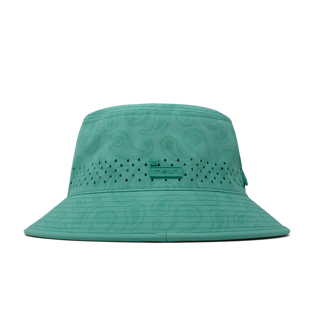 The side view of the melin Bucket Hat Caddy Links Hydro  in  Neon Aqua Big Image - 4
