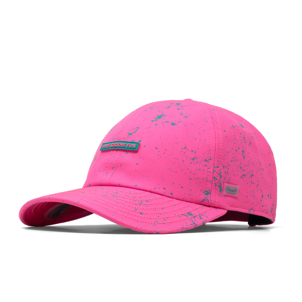 The front, angled view of the melin The Legend Neon Hydro Performance Dad Hat in Hot Pink Big Image - 1