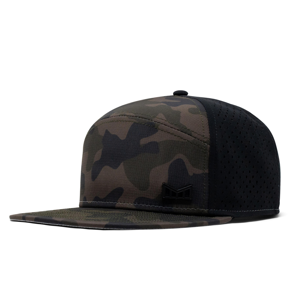 The angled view of the Melin Horizon Fit Treches Icon Hydro hat in green camo Big Image - 1