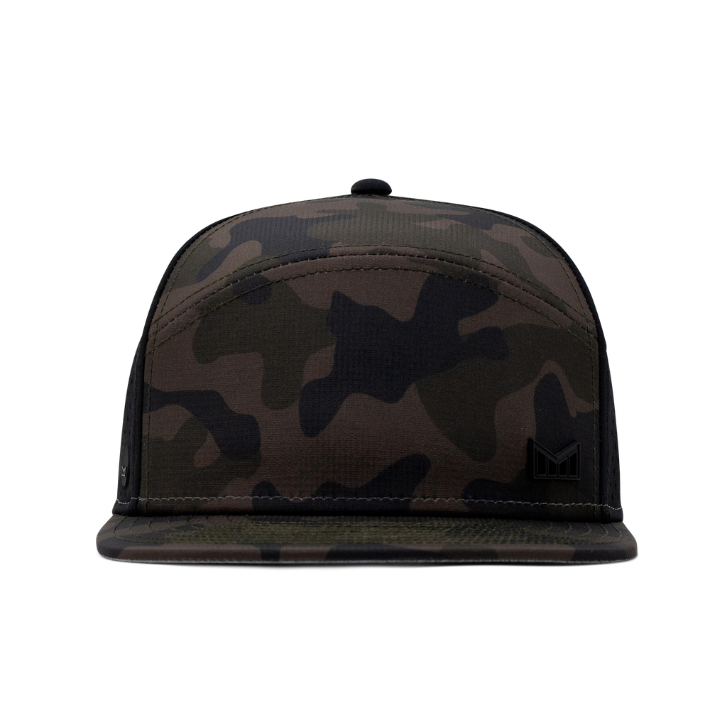 The frontal view of the Melin Horizon Fit Treches Icon Hydro hat in green camo Big Image - 2