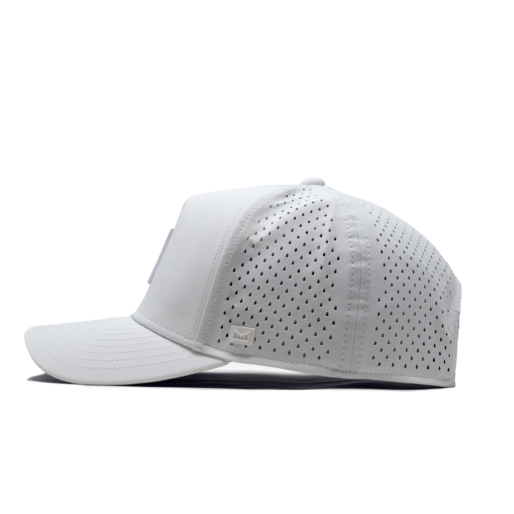 The angled view of the Melin Split Fit Odyssey Stacked Hydro hat in white Big Image - 3