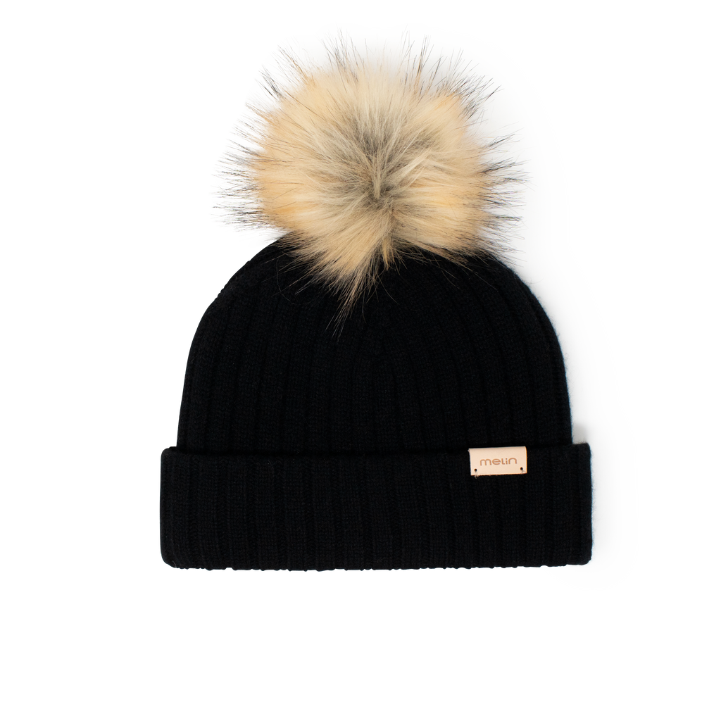 The frontal view of the Melin All-Day Pom Beanie in black Big Image - 1