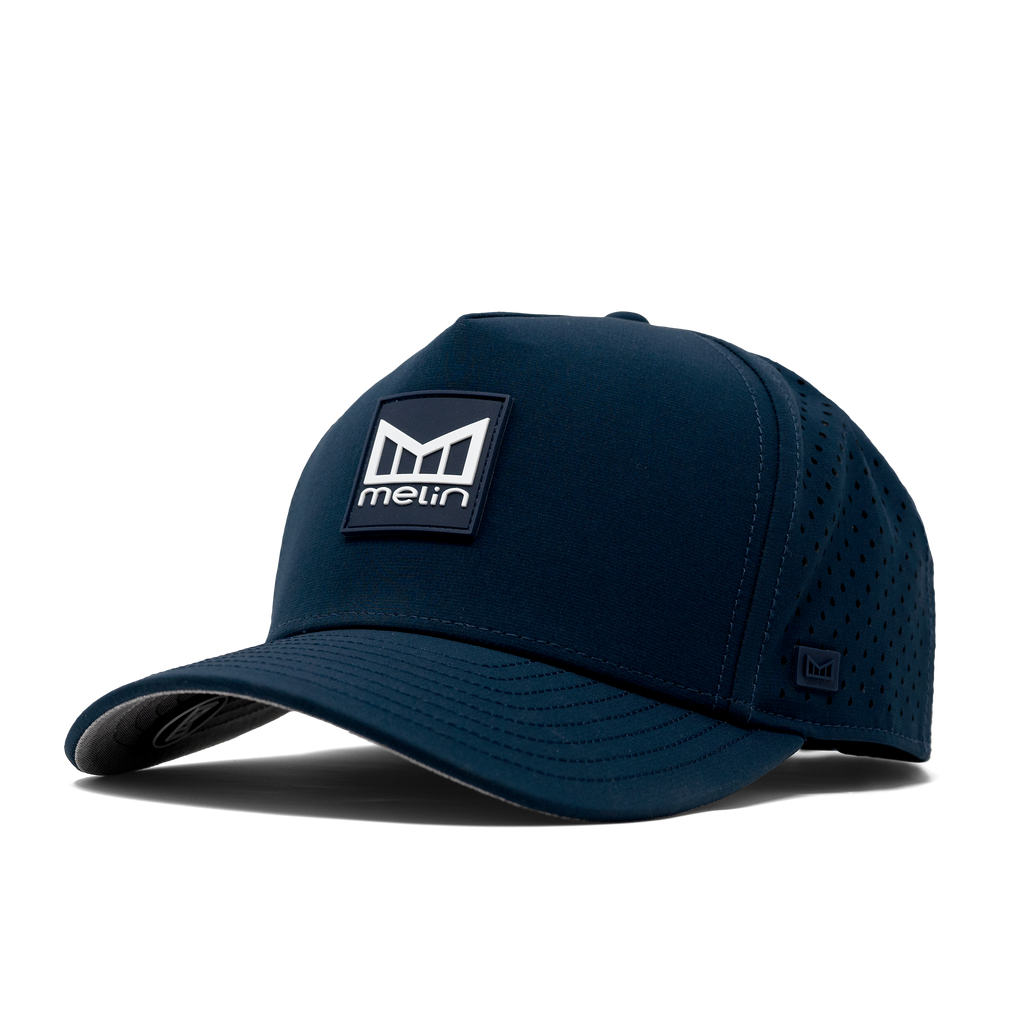 The angled front of melin's Odyssey Stacked Hydro hat in Navy Big Image - 1