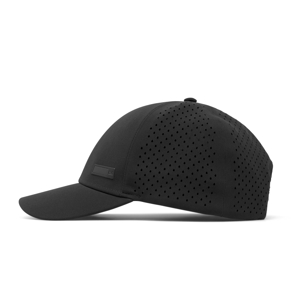 The side view of melin's A-Game Beam Hydro Black snapback hat for men and women. Big Image - 3