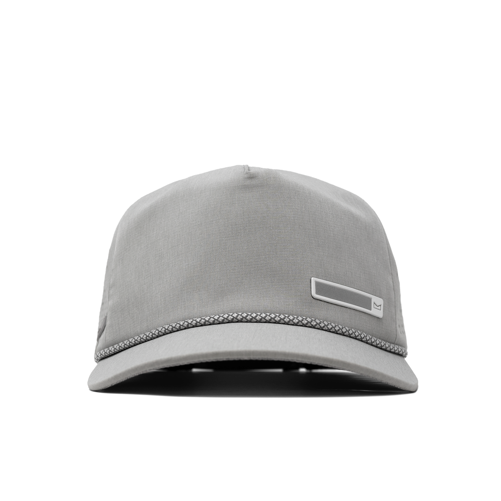 The front, curved bill view of melin's Coronado Beam Hydro Heather Grey snapback for men and women. Big Image - 7