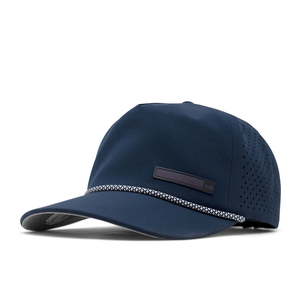 The front, angled, curved bill view of melin's Coronado Beam Hydro Navy snapback for men and women. Big Image - 6